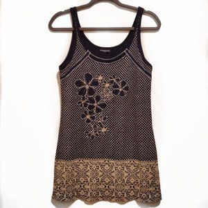 Libertalia Navy & Cream Boho Sleeveless Top Size Medium